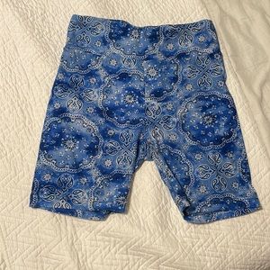 Blue paisley patterned biker shorts